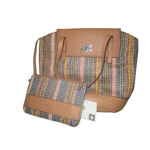 *Anne Klein Camel Satchel Tote Multi-color Basket Weave - NWT